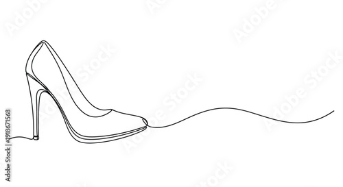 Classic high heel shoe, minimalist single line art, fashion and elegance