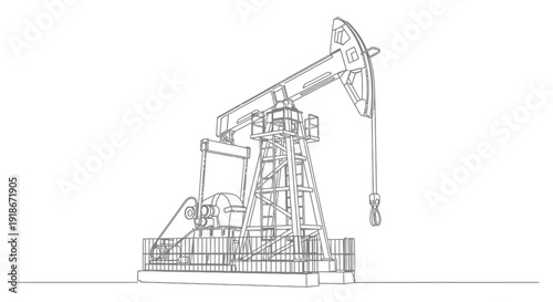 Detailed oil pump jack on white background