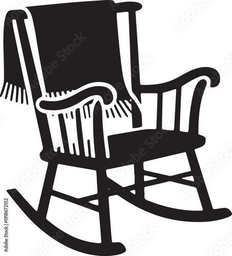 Rocking chair silhouette with cozy blanket throw for home comfort and relaxation interior decor