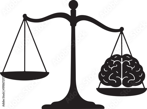 Scales of justice with brain vector icon, scales of justice brain symbol, equality concept