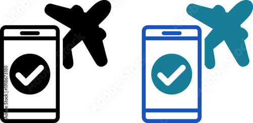 スマホで航空券予約完了を示すアイコン｜オンラインチェック・フライト手配（Flight Booking Confirmation Icon on Smartphone）
