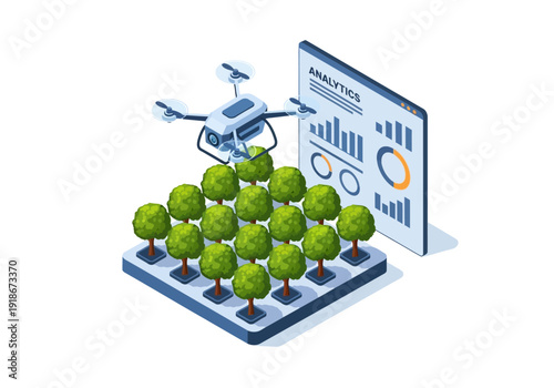 Drone Technology Monitoring and Analyzing Crop Health in Smart Agriculture with Data Analytics Displayed on a Digital Interface