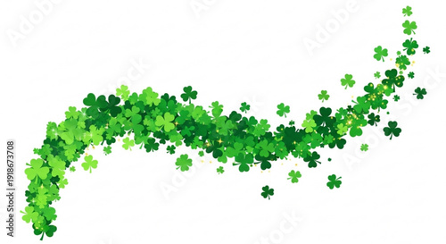 Cluster of green shamrocks forming a wavy line on white background symbolizing luck and irish heritage