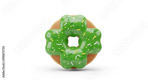 Green frosted donut with sprinkles on white background sweet treat dessert glazed donut food photography