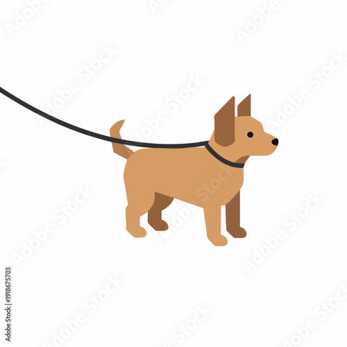 Flat Simple Walking Dog Leash Activity Companion Pet Animal Illustration