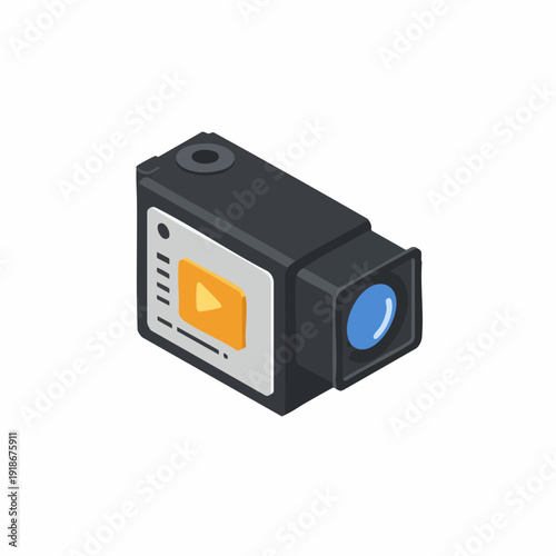 Isometric Detailed Miniature Camcorder Recorder Device Instrument Creative Illustration