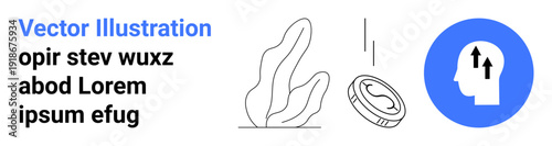 Financial success, personal growth, career development, decision-making, progress, wealth management. Coin with upward arrows and abstract elements. Financial success and personal growth theme