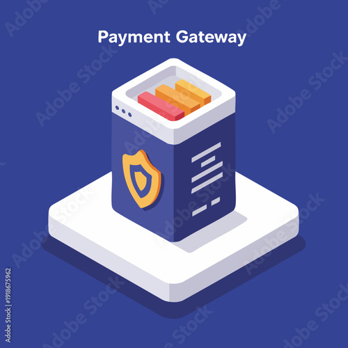 Isometric Flat Illustration Payment Gateway Server Security System Technology Concept