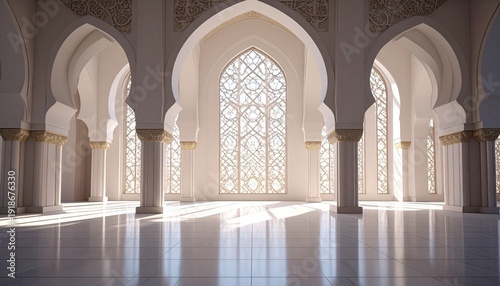 Elegant Interior with Arches and Natural Light in Mosque.