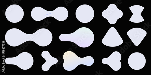 Abstract pastel shapes arranged on a stark black background