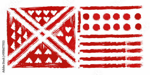 Abstract red and white geometric pattern resembling woven textile art