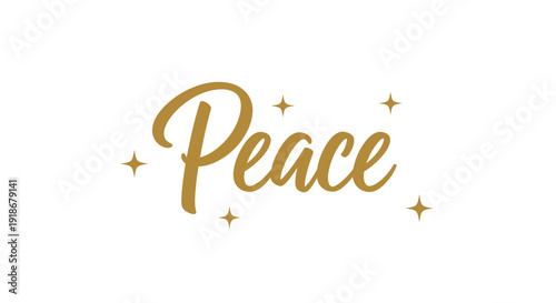 Elegant Gold Peace Text with Sparkling Stars Digital Design