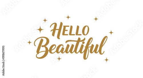 Elegant Hello Beautiful Text with Sparkling Stars Design