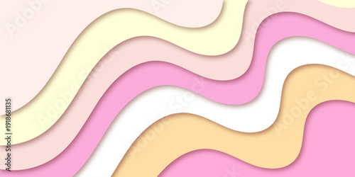 Soft pastel waves in cream, blush pink, and warm beige flowing in layered curves, 3D paper cut style with gentle shadows and a modern minimalist feel.