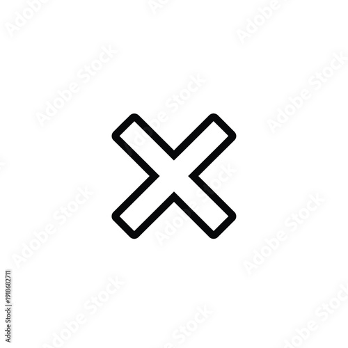 A bold black outline of a simple cross shape against a pure white background, representing a common symbol for multiplication or cancellation
