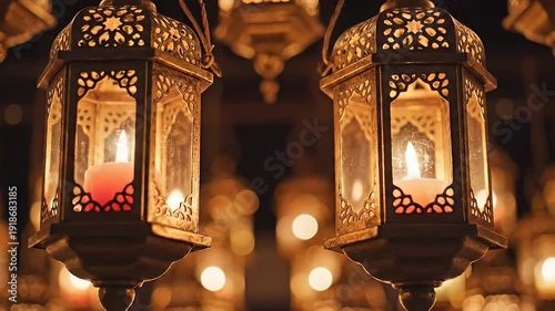Decorative Lanterns with Lit Candles, Festive Warm Glow in Dim Setting