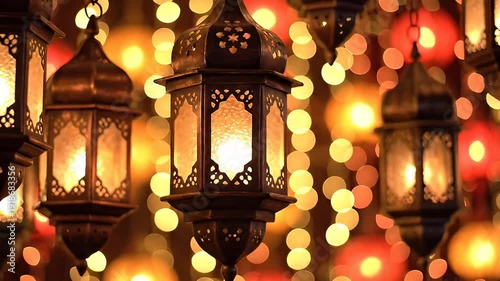 Decorative Lanterns with Warm Bokeh Lights in Festive Arrangement