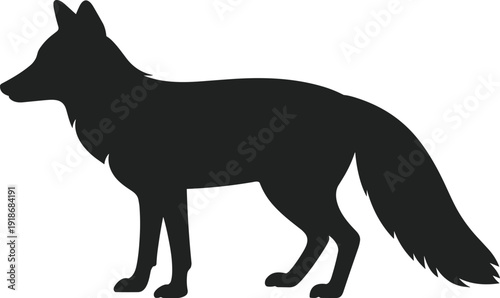 Black wolf silhouette illustration, wild forest animal isolated on white background for wildlife and nature design