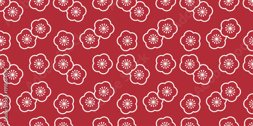 梅の花文様のシームレスパターン 和風伝統柄の背景素材　Seamless Plum Blossom Japanese Traditional Pattern Background
