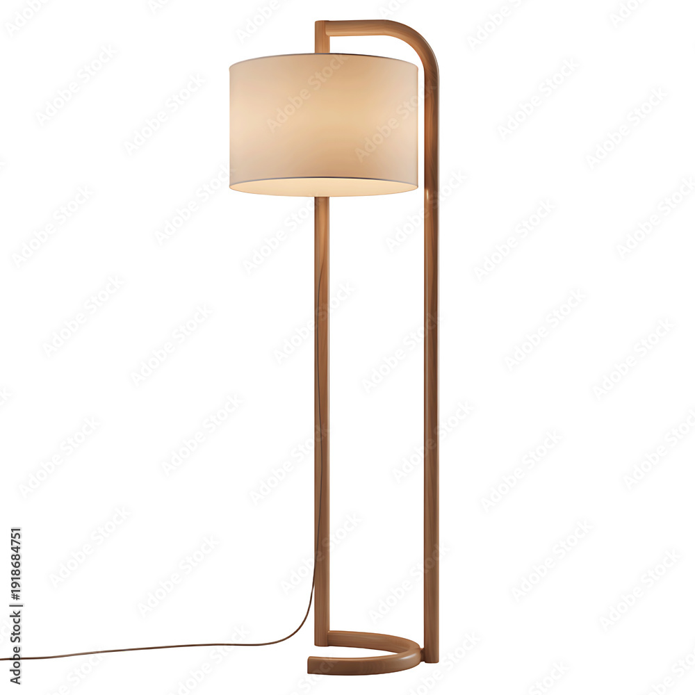 Fototapeta premium Modern Floor Lamp with Curved Bronze Frame and Fabric Shade