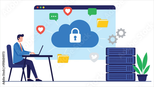 Cybersecurity for Cloud-Based Media Management – Protecting Digital Files and Documents During Data Transfers Vector Illustration