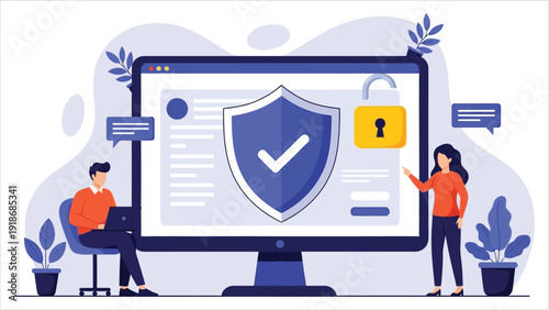 Digital Security and Cyber Defense – Protecting Sensitive Information Online Vector Illustration