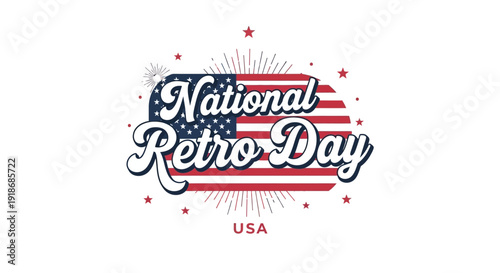 A graphic illustration celebrating National Retro Day in the USA with a classic, old-school design featuring stars, stripes, and a nostalgic vibe on a white background.