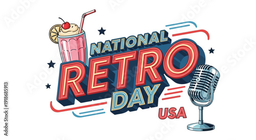 Vector illustration of a nostalgic moment celebrating National Retro Day USA with a vintage vibe and classic elements.