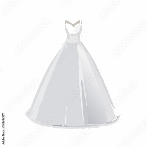 Elegant white wedding dress with sweetheart neckline and full skirt.