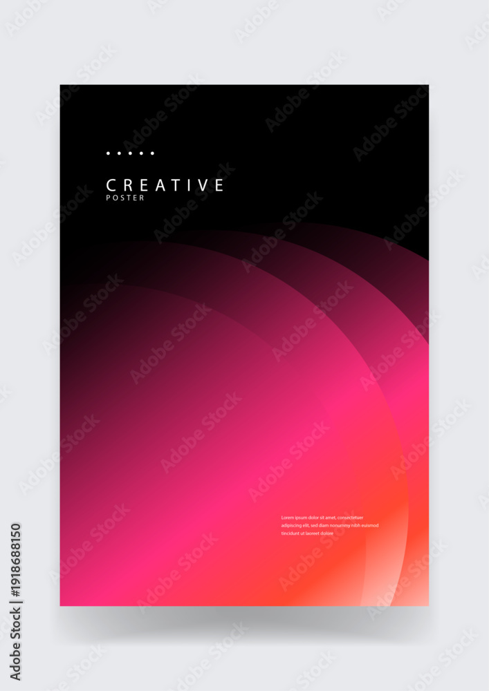 Fototapeta premium Creative abstract poster featuring deep red and magenta glowing curves on a black top gradient base