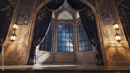 Elegant Eastern-Inspired Interior with Lanterns and Starry Window