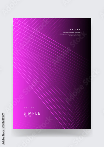Abstract simple poster design featuring repetitive glowing purple diagonal lines forming a deep perspective pattern