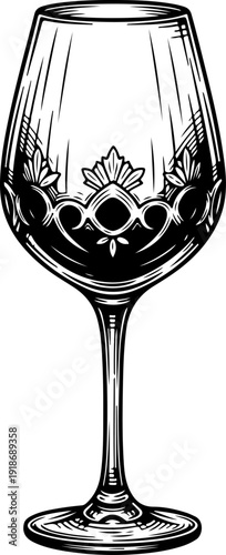 wine glass vintage hand drawn silhouette vector illustration