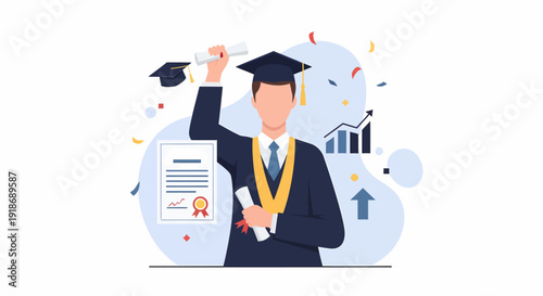 Happy Graduate Student Celebrating Academic Success with Diploma and Cap.