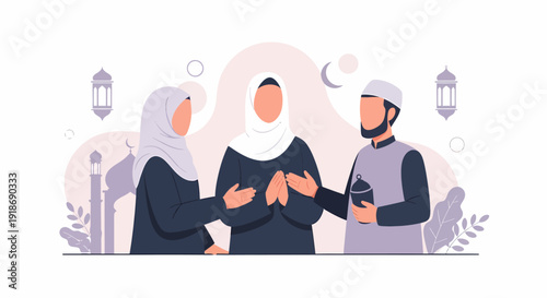 Muslim family celebrating Eid alFitr together showing joy and unity.