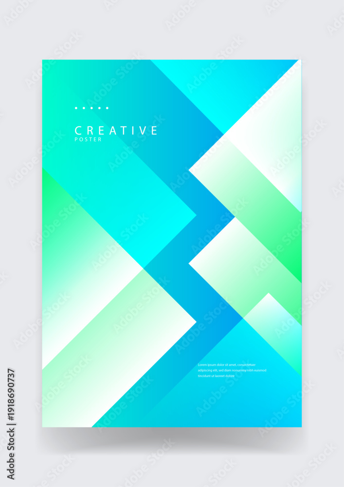 Fototapeta premium Creative geometric poster featuring a bold blue zigzag pattern on a fresh cyan and mint green background