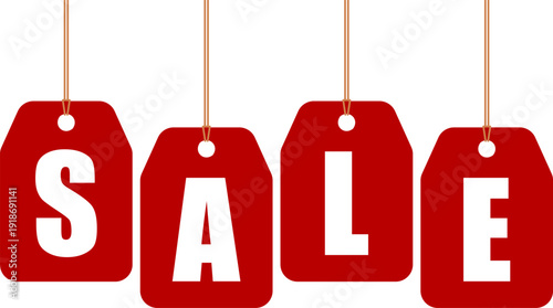 hanging red sales tags
