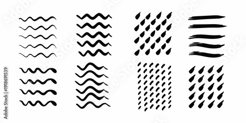 Abstract black brushstrokes arranged in vertical columns on white background