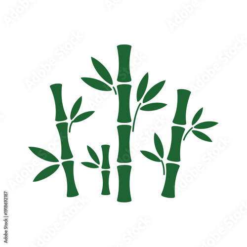 A stylized illustration of bamboo stalks and leaves on a white background.