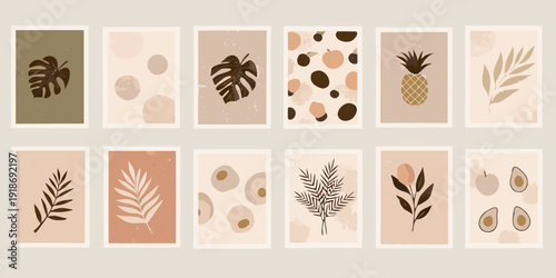Collection of minimalist botanical wall art prints in earthy tones