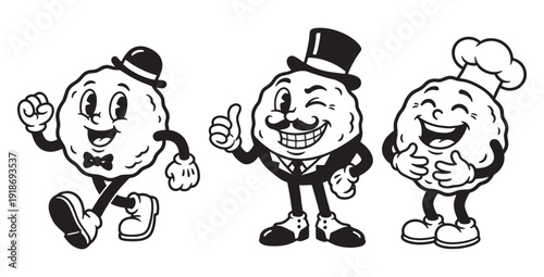 Vintage Cartoon Meatball or Cookie Characters Set