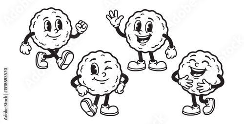 Vintage Cartoon Meatball or Cookie Characters Set