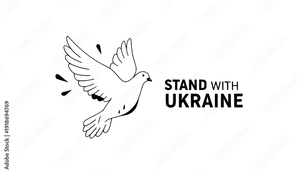 Obraz premium Flying dove peace symbol Stand with Ukraine yellow blue banner vector