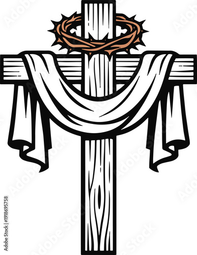 Religious Cross with Crown of Thorns Illustration