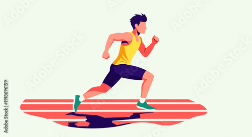 Young Man Running on Track for Fitness and Exercise