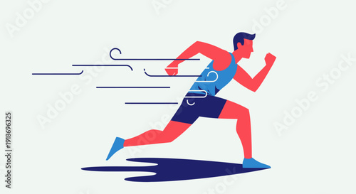Energetic Male Runner Sprinting Fast with Blurred Motion Effect