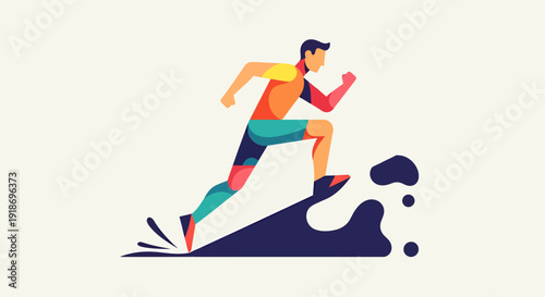 Dynamic Male Runner in Action, Athletic Sprint Illustration
