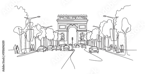 Minimalist One-Line Drawing of the Arc de Triomphe, Paris