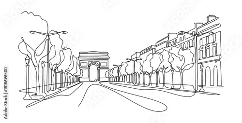 Minimalist One-Line Drawing of the Arc de Triomphe, Paris