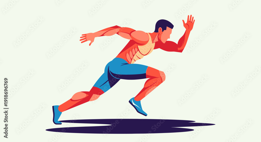 Obraz premium Dynamic Male Sprinter in Action, Running Fast on Track